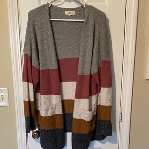 Striped PINQUE Gray, Pink, and Brown Women's Sweater